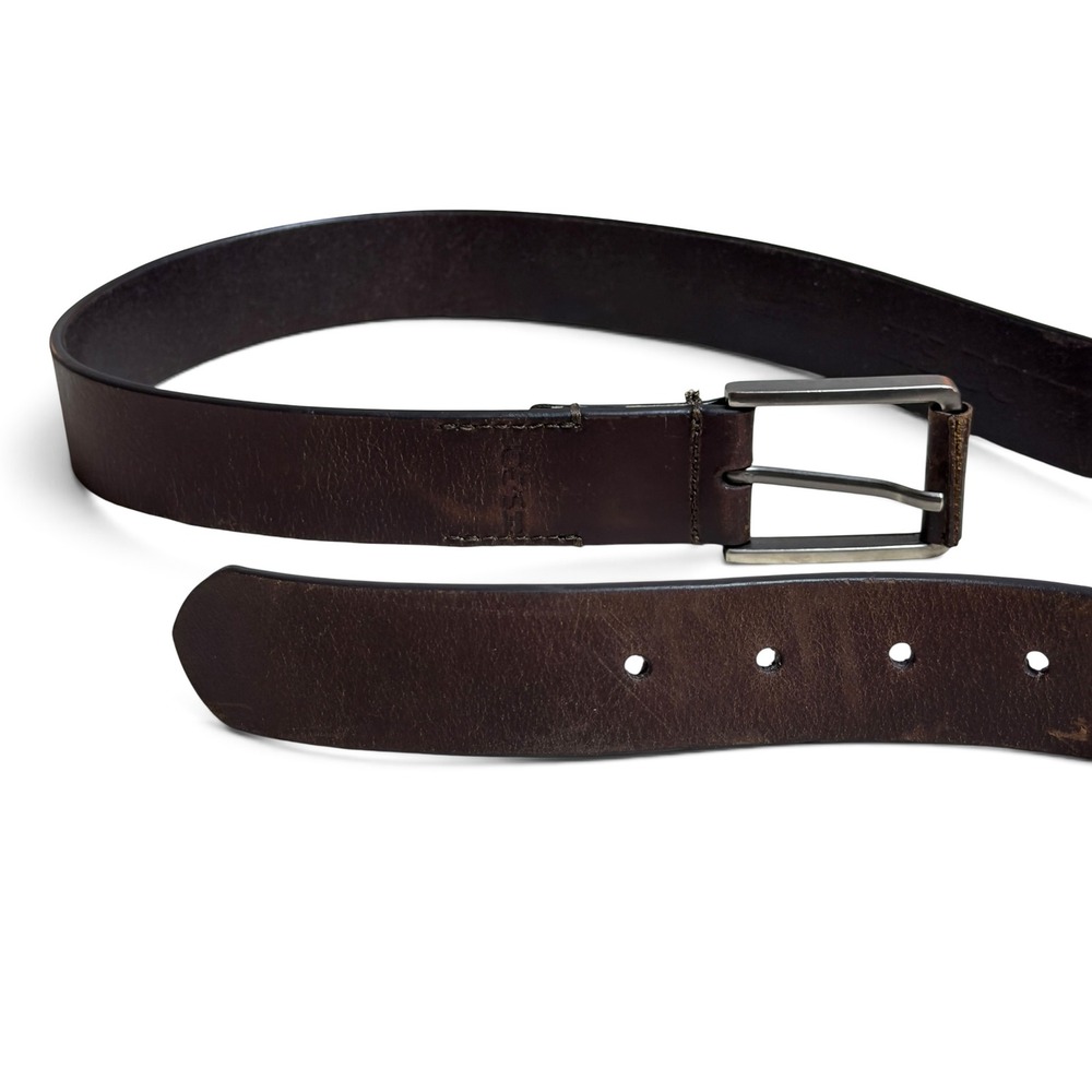 Joe's Jeans Dark Brown Genuine Leather Belt Gunmetal Square Buckle Minimalist 38